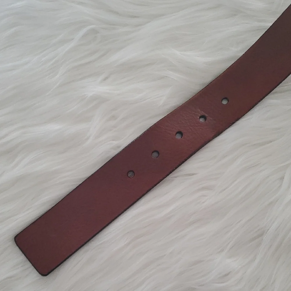 Michael Kors MK Logo Keeper Brown Leather Belt With Silvertone Buckle Size M